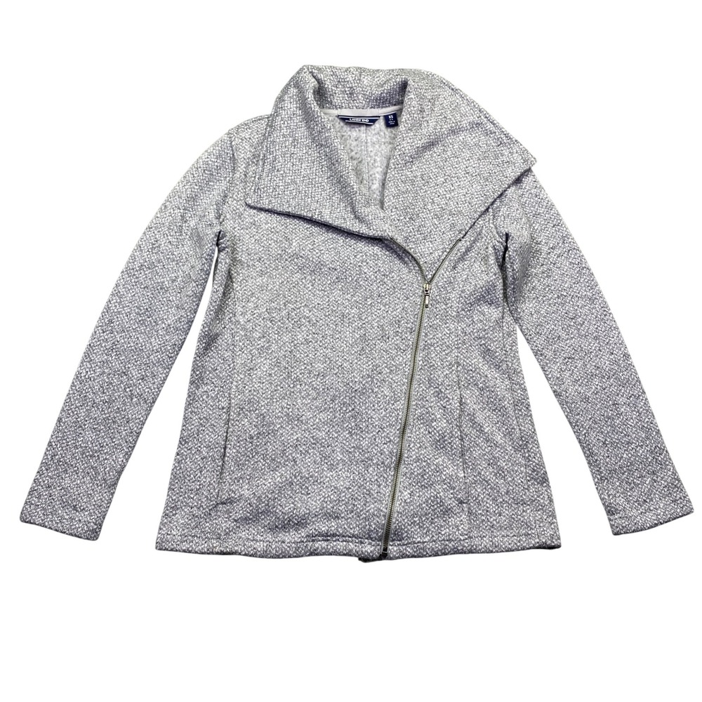 Lands End Womens Grey Marled Asymmetrical Zip Fleece Jacket XS Grunge Chore